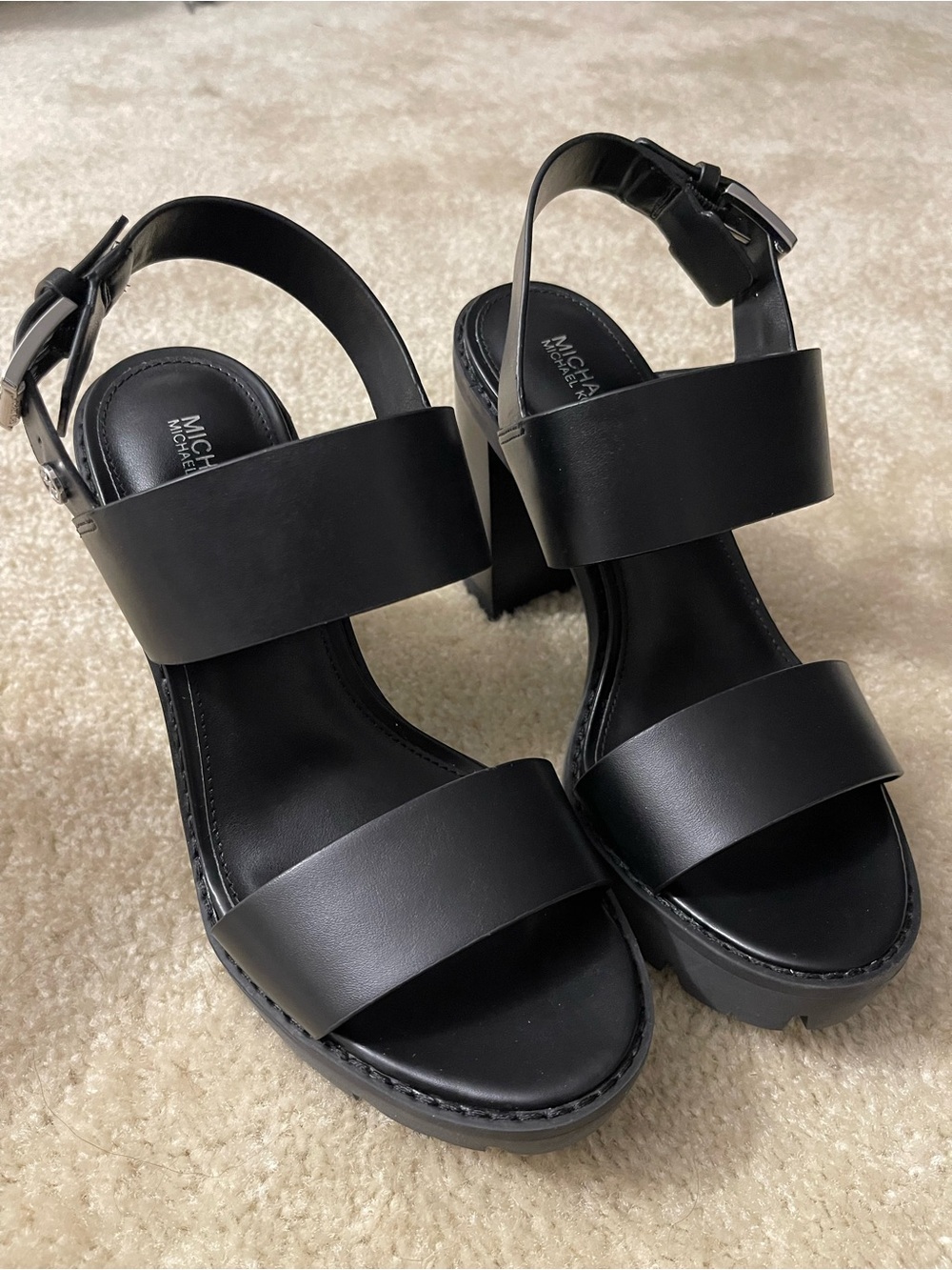 Michael Kors Black Platform Block Heel Sandals